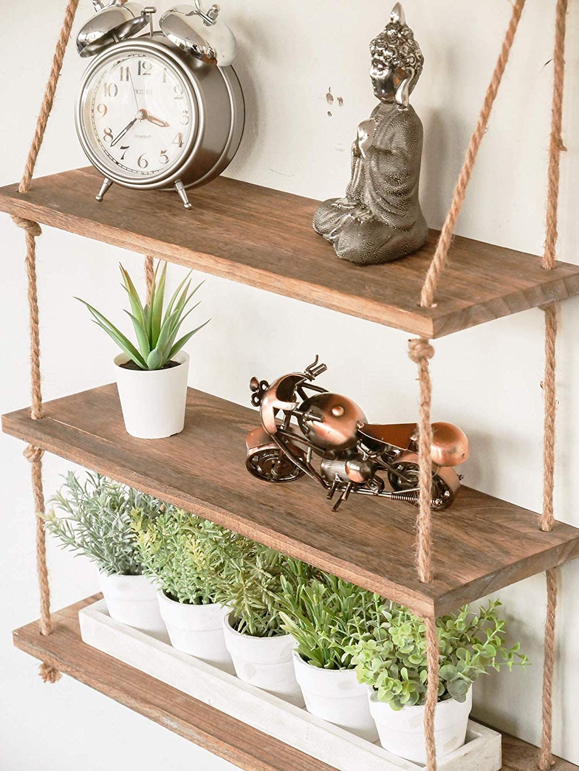 3 Tier Vintage Shabby Chic Shelving With Rope
