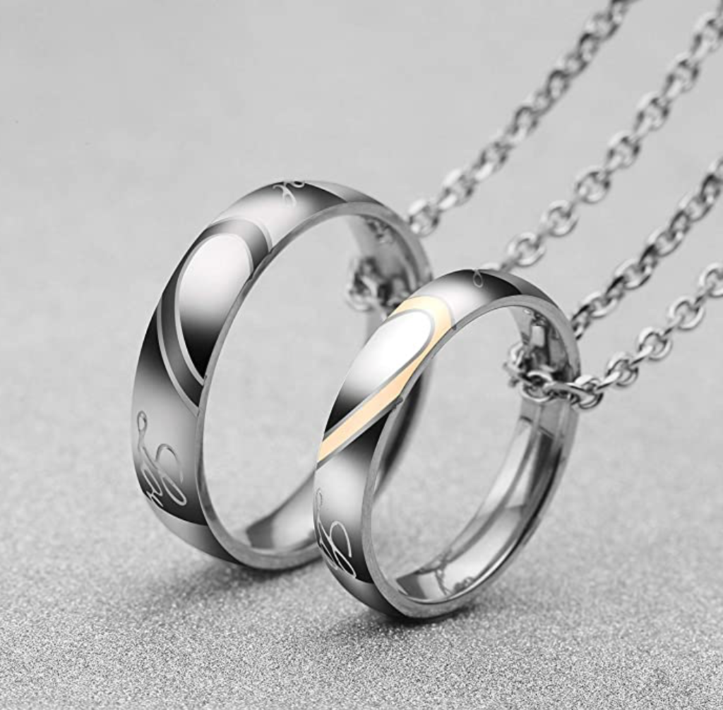 Jovivi 2pc Men Women Personalised Couples Ring
