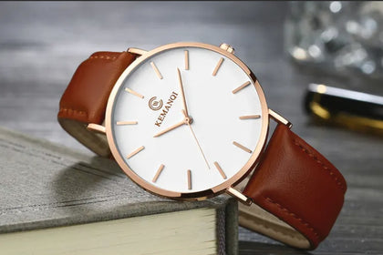 Luxury New Ultra Thin Slim Leather Fashion Men Quartz Wrist Watch