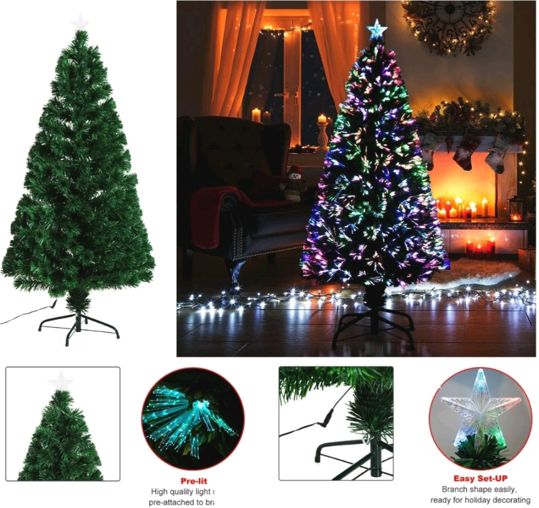 Pre Lit Christmas Tree Fibre Optic Xmas LED Lights Pre Lit Star Green