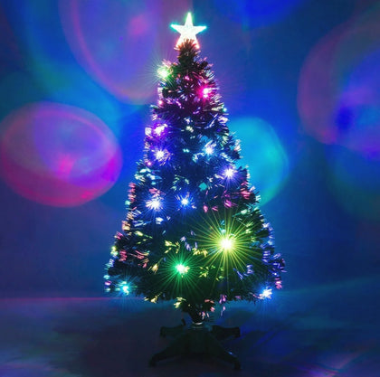 Pre Lit Christmas Tree Fibre Optic Xmas LED Lights Pre Lit Star Green