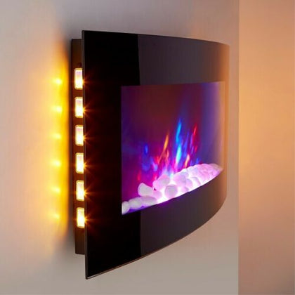 7 COLOUR LED BLACK GLASS ARCHED ELECTRIC WALL MOUNTED FIRE PLACE