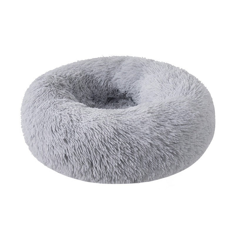 Cat Puppy Calming Plush Cushion Round Pet Bed without Zippers and Non-removable - Grey Diameter