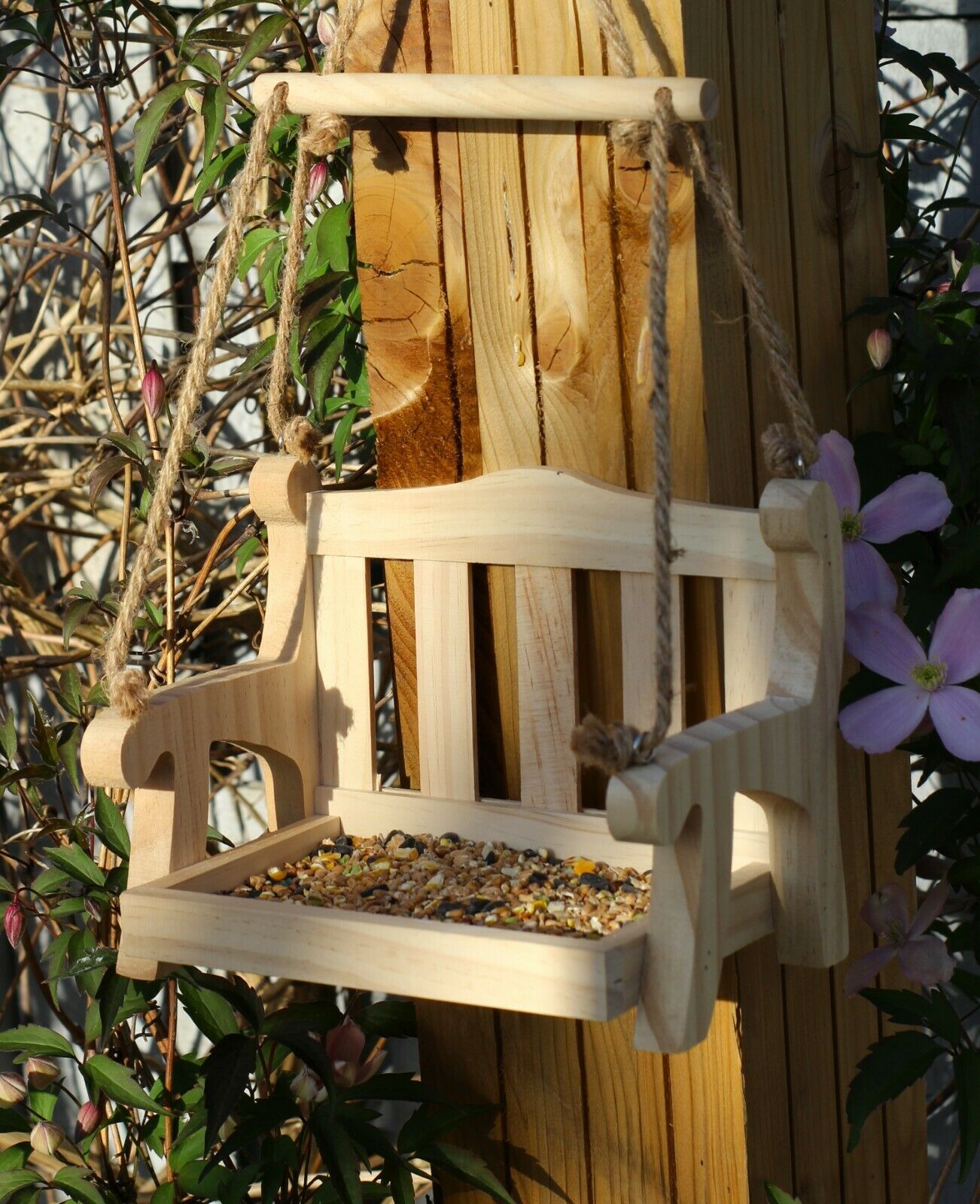 Wooden Bird House Hanging Box Table Free Standing Feeding Garden Table