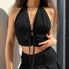 Cut Out Vest Halter Wrap Fitted Crop Top Solid Cami Tank Top