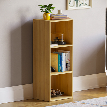 Oxford Cube Bookcase 3 Tier Shelf Display Wood Furniture Storage Unit Oak