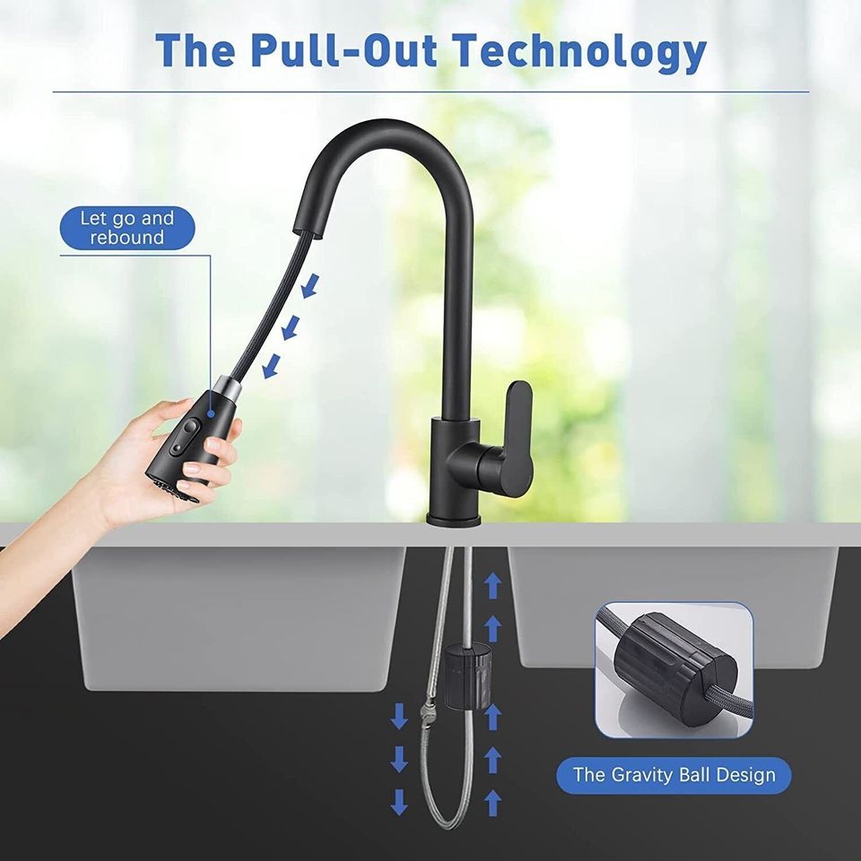 Modern Monobloc Kitchen Sink Mixer Tap Pull Out Hose Spray Single Leve ...