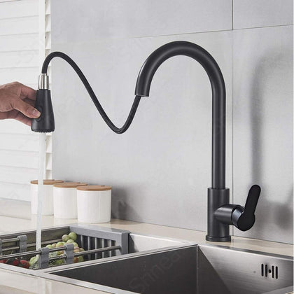 Modern Monobloc Kitchen Sink Mixer Tap Pull Out Hose Spray Single Lever Black UK