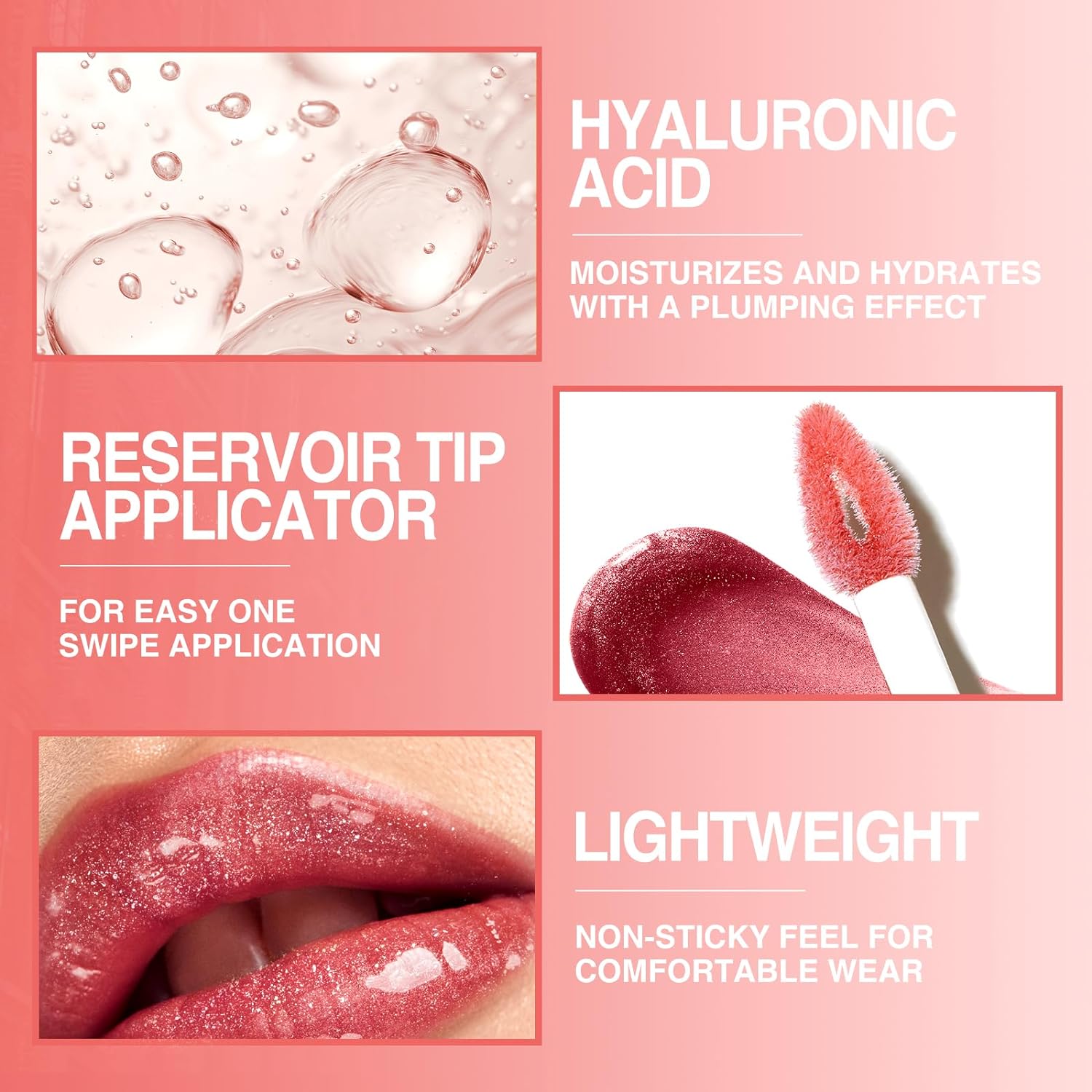 3Pcs Hyaluronic Acid Lip Gloss Set,Hydrate & High Shine Clear Looking Lips
