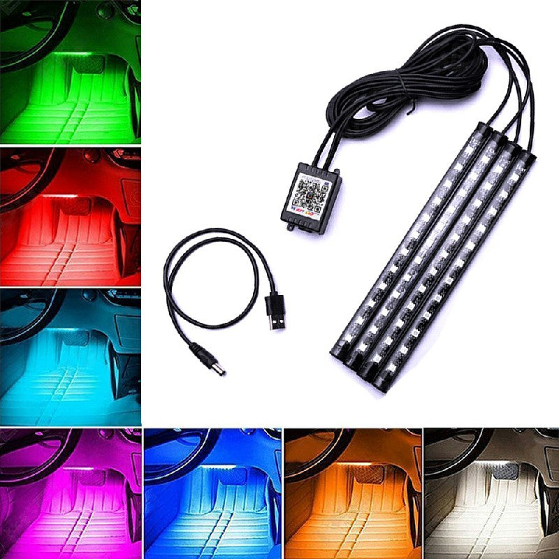 Car USB Interior Footwell LED Strip Lights Multicolour Remote RGB Atmosphere Lamp