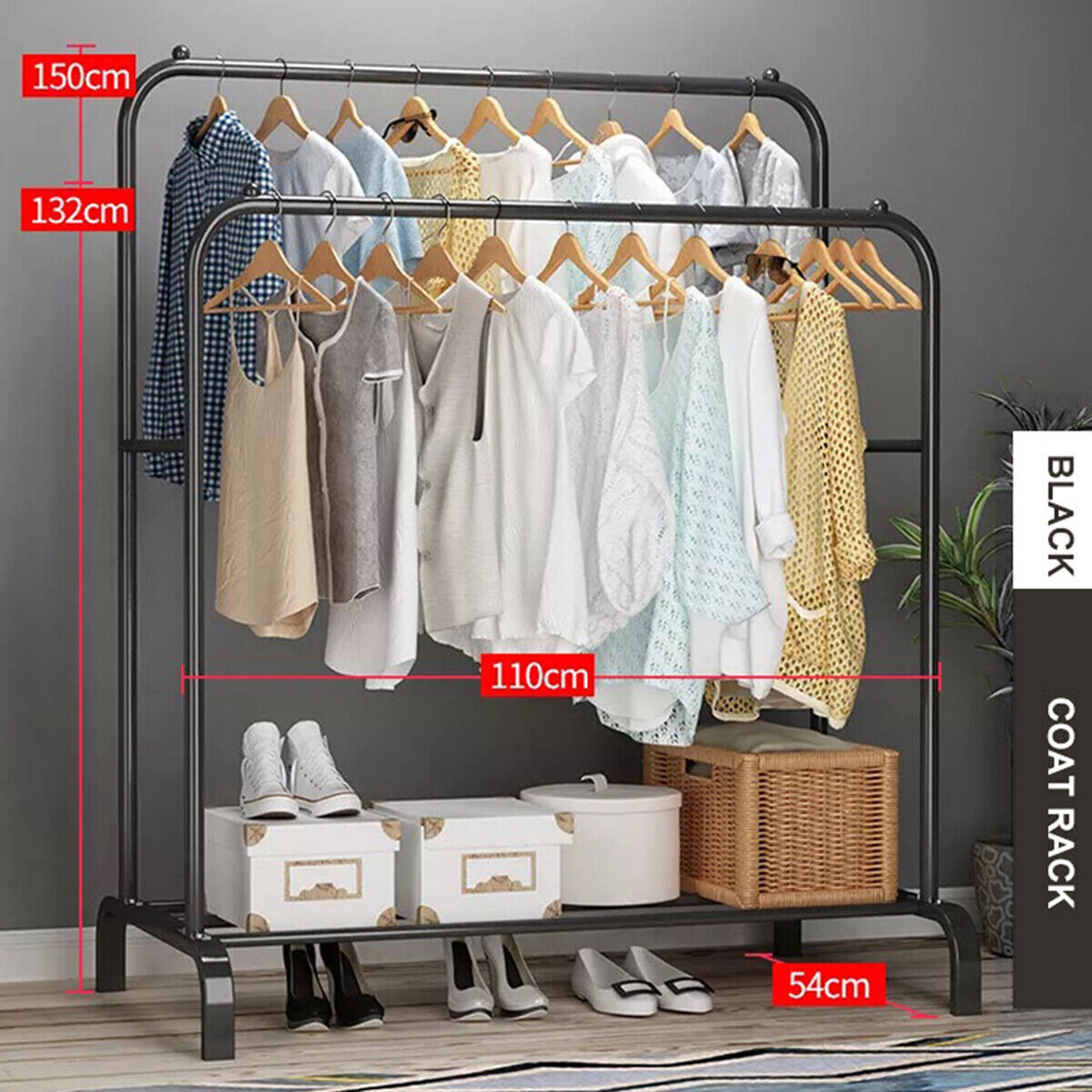 Double Clothes Rail Hanging Rack Garment Display Stand Storage Shelf