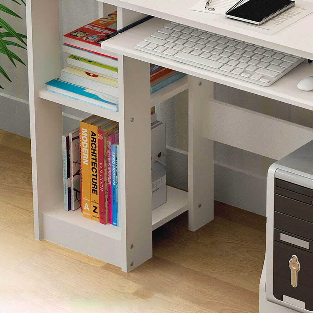 Compact Home Office Computer Desk Laptop PC Table Study With Shelves Workstation
