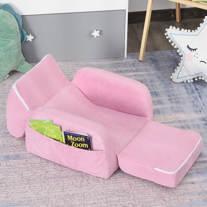 2 In 1 Kids Armchair Sofa Bed Fold Out Padded Wood Frame