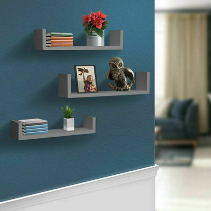 Set of 3 Floating Shelves Wall Mounted Storage Display Shelf Kit Home Decor