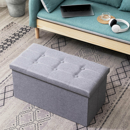 Folding Storage Bench Ottoman Pouffe Seat Stool Chest Box Footstool Home Seat