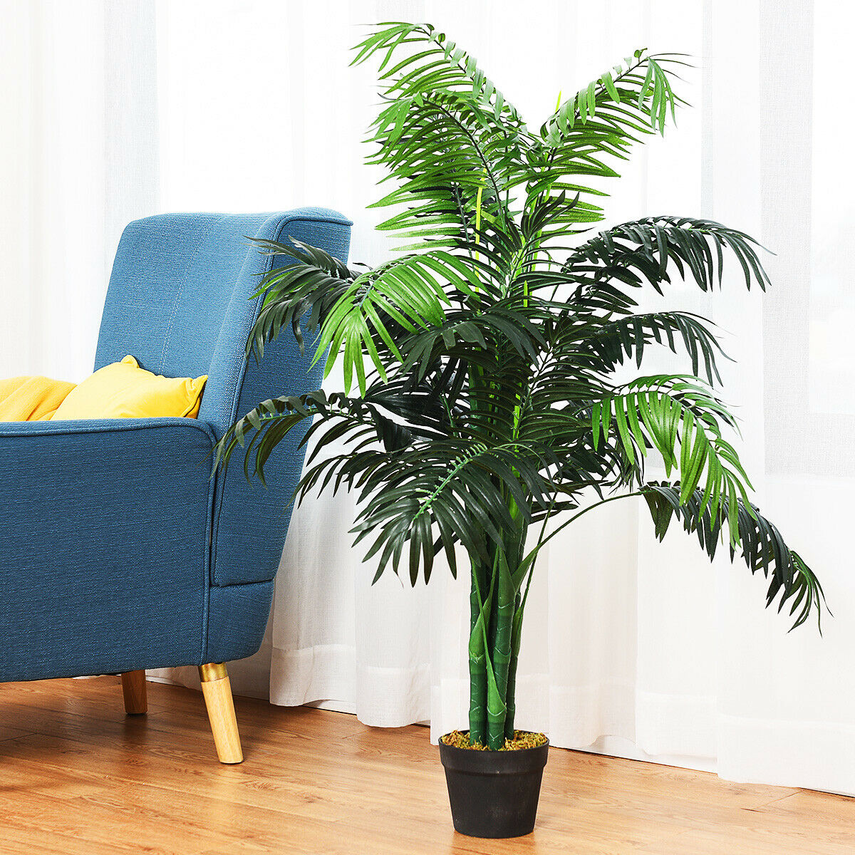 Realist Artificial Trees Fake Decorative Plants 110CM Palm Tree W/ Plastic Pot