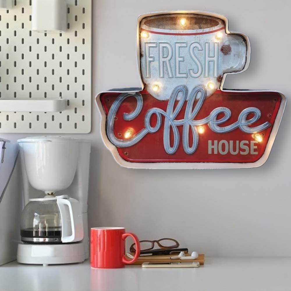 Light Signs Home Decor Coffee Wall Decorations Metal Vintage Handmade Marquee