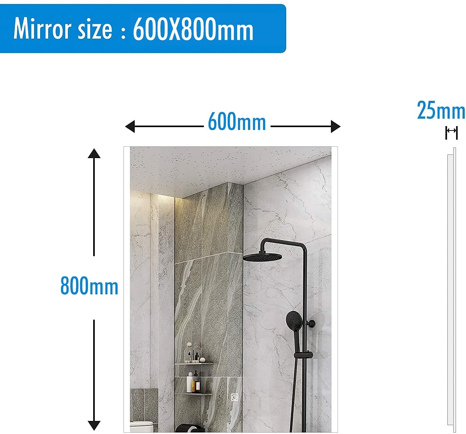 60 x 80cm Led Bathroom Wall Mirror with Lights and bluetooth music