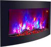 WALL MOUNTED ELECTRIC FIRES FIRE FIREPLACE CURVED BLACK GLASS LOG EFFECT