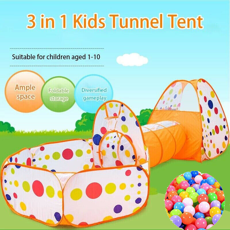 Portable 3 in 1 Kids Play Tent Baby Tunnel Ball Pit Playhouse Pool Ocean Ball