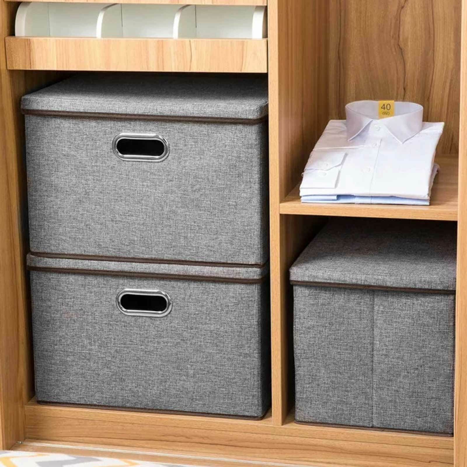 Large Grey Foldable Storage Boxes with Lid 2 Boxes