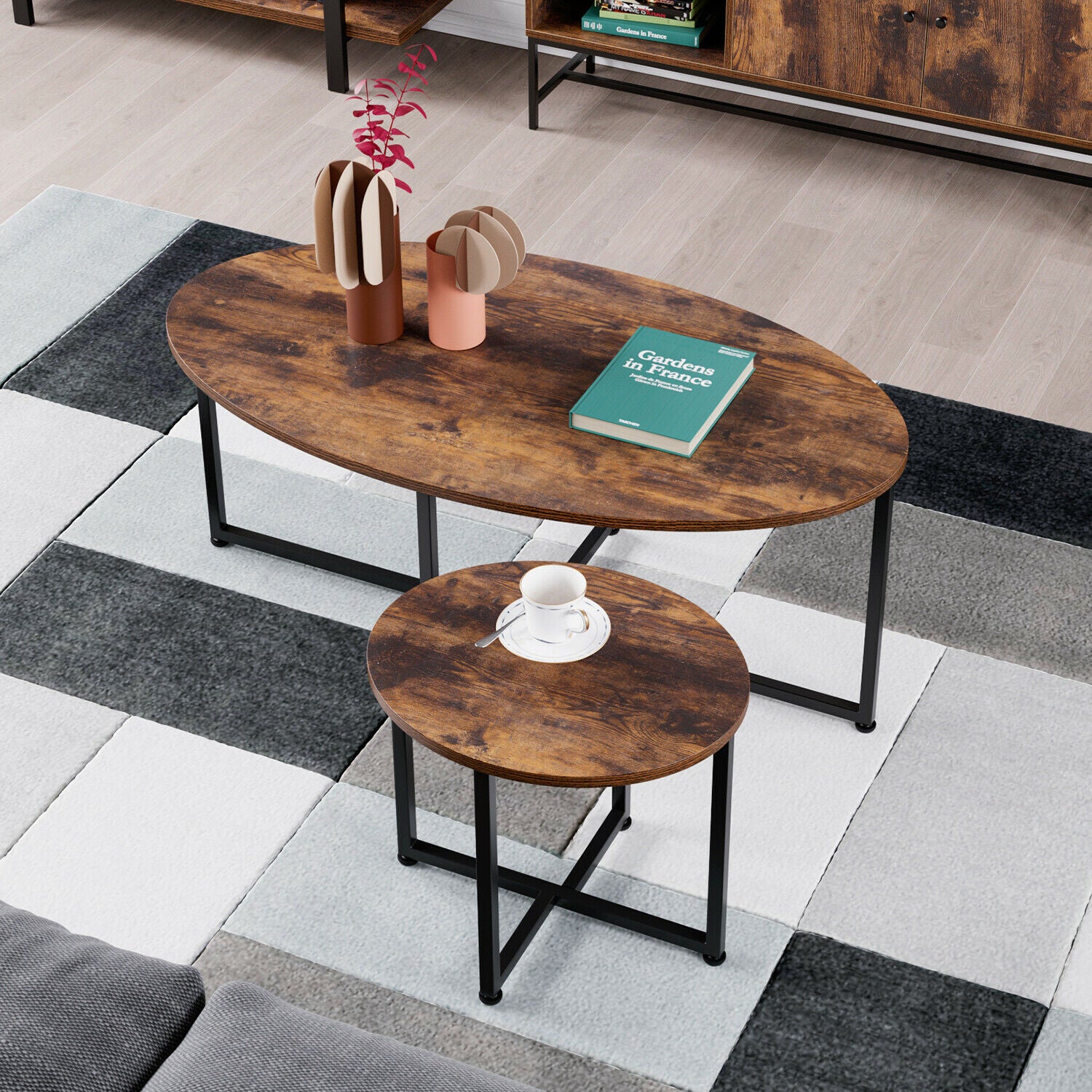 Coffee Tables Set of 2 End Table Industrial Side table Oval Living Room Tables