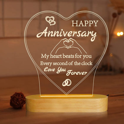 Wedding Anniversary Gifts for Her, 3D Illusion Lamp I Love You Night Light Romantic Text with Happy Anniversary Gift for Wife Husband Sweet Present (Happy Anniversary)