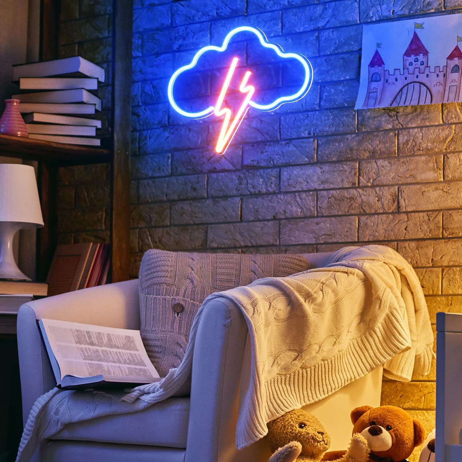 Neon Cloud and Lightning Sign