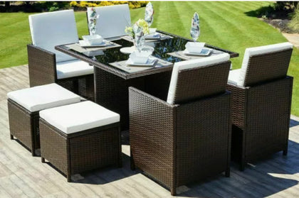 RATTAN GARDEN FURNITURE CUBE SET CHAIRS TABLE OUTDOOR PATIO RATTAN BLACK / BROWN