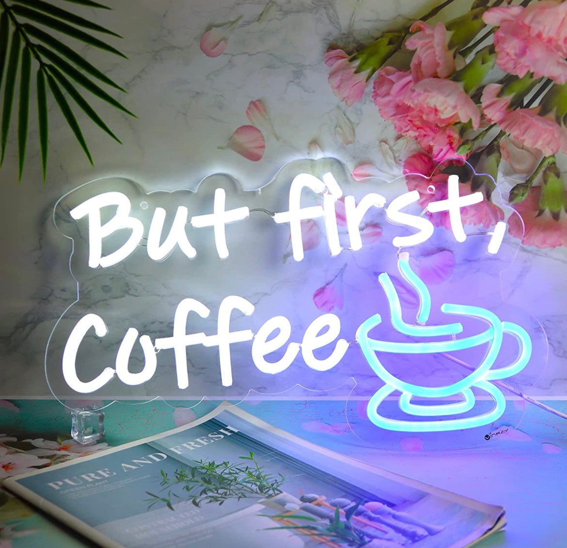 But First Coffee Neon Sign for Coffee Bar Pub Decor,Wall Art Decoration for Restranut Living Room