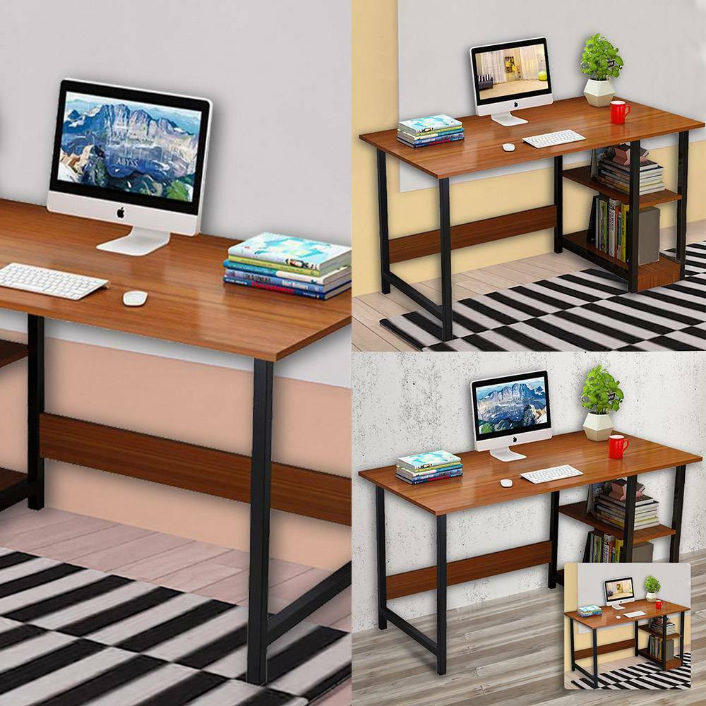 Home Office Computer PC Desk Writing Table 100cm Workstation Wood Bookshelf.