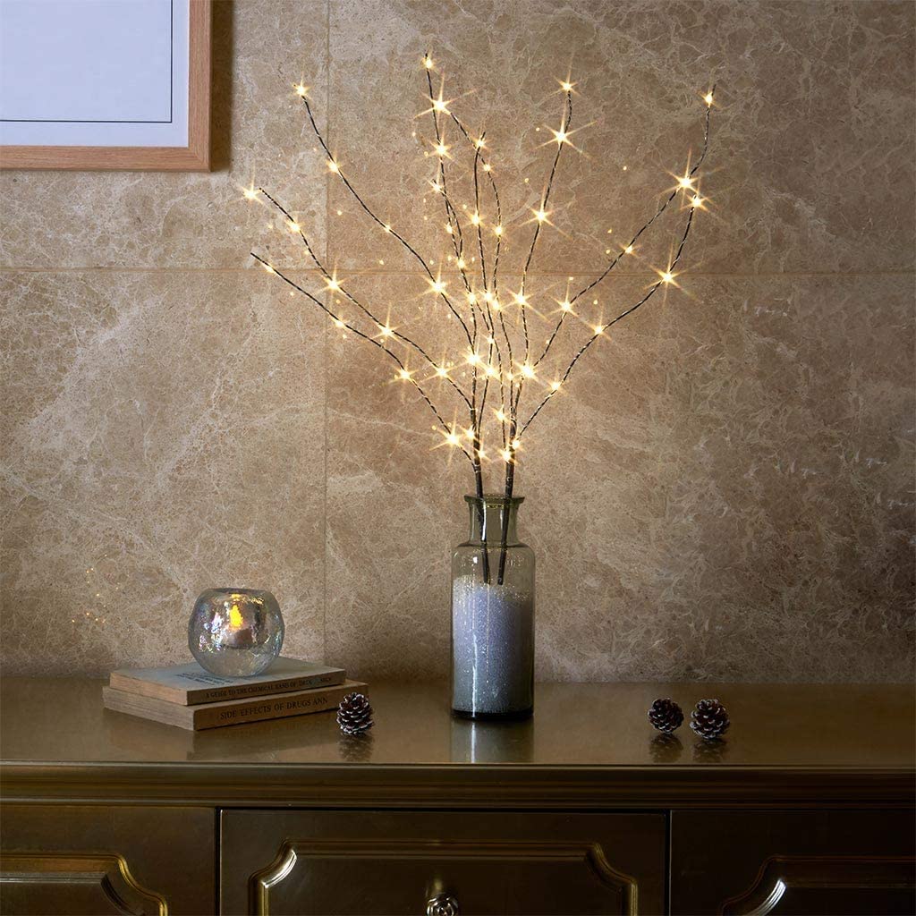 Home Decorative Twig Lights with 60 LED White Lights Waterproof Plug