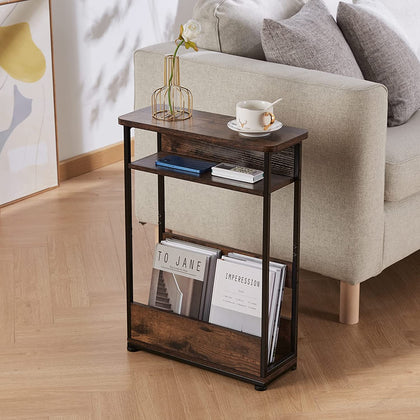 Vintage Narrow Side Table with Storage Shelf, 3 Tier Slim End Table