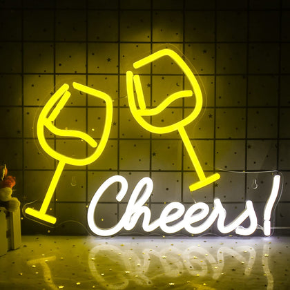 Neon Cheers with Glasses Sign