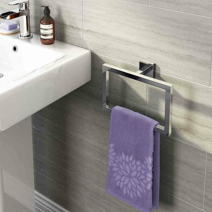 Modern Bathroom Square Towel Rack Towel Ring Brass Holder Chrome