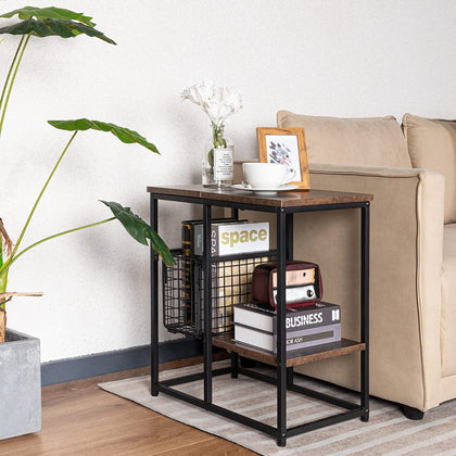 Industrial Side Table, 3-Tier End Table Sofa Table