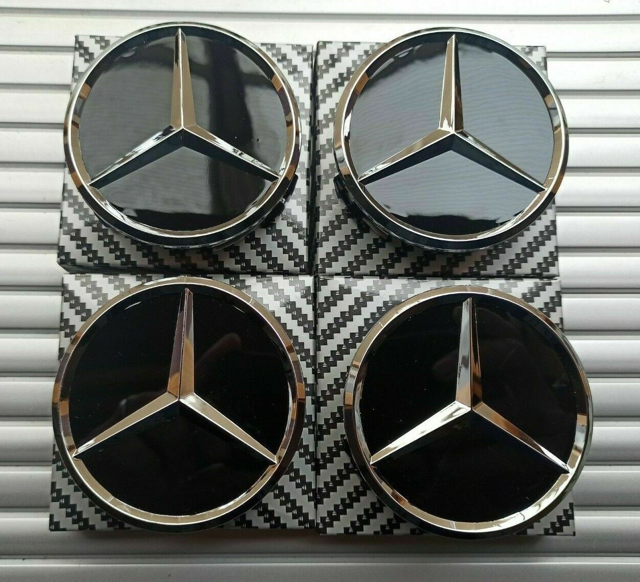 4x Mercedes Black Alloy Wheel Centre Hub Caps 75mm A B C E S M Class ML CLA GLA