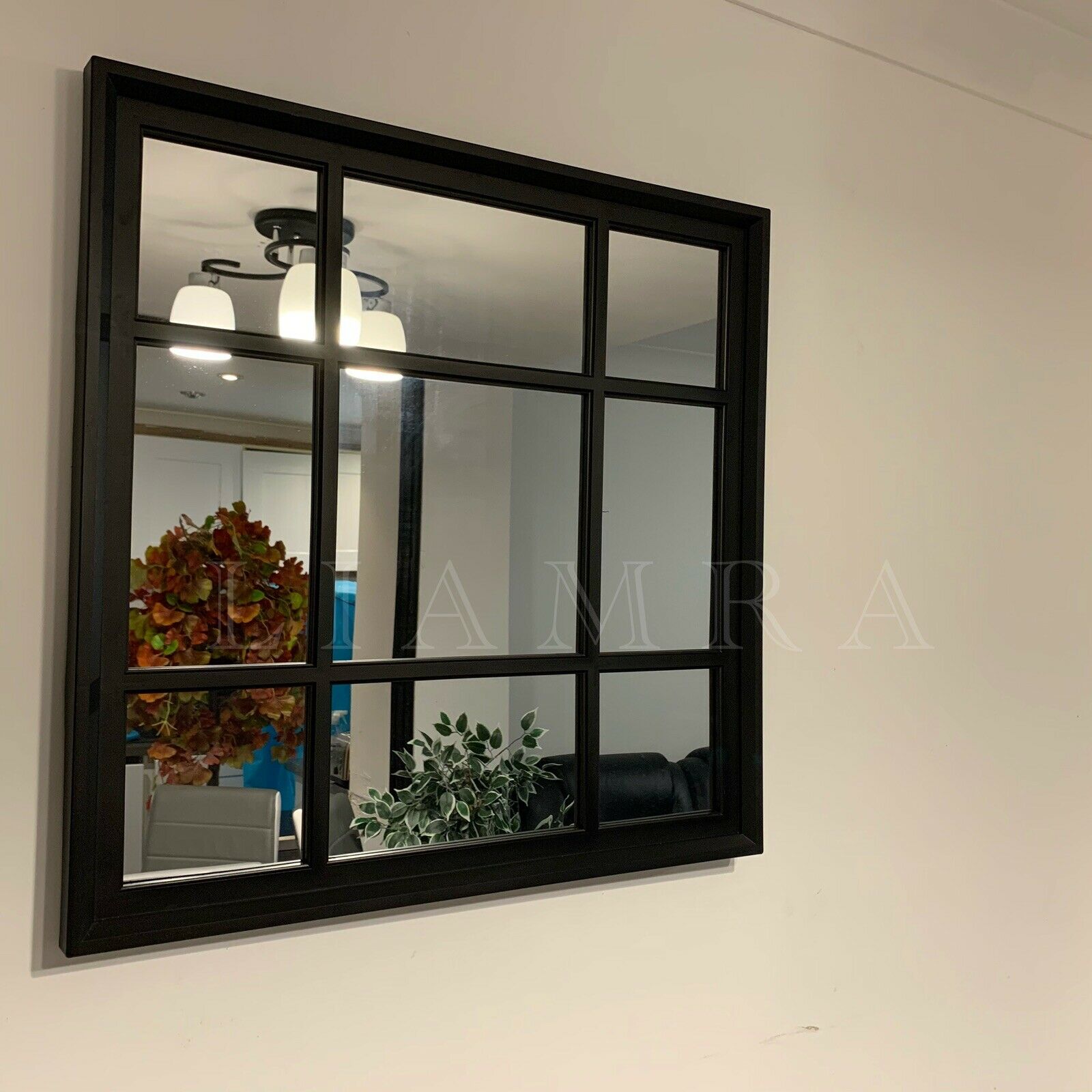 Window Style Black Wall Mirror Indoor Art Deco Square Black Window Wall Mirror