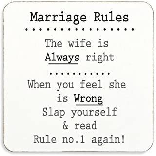 Marriage Rules Cork Coaster Novelty Gift Anniversary Wedding Engagement Funny Present