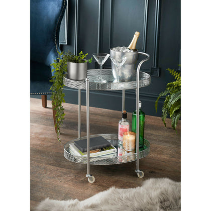 Deco Glamour Drinks Trolley Two Mirrored Shelves Eye Catching Design With Castor