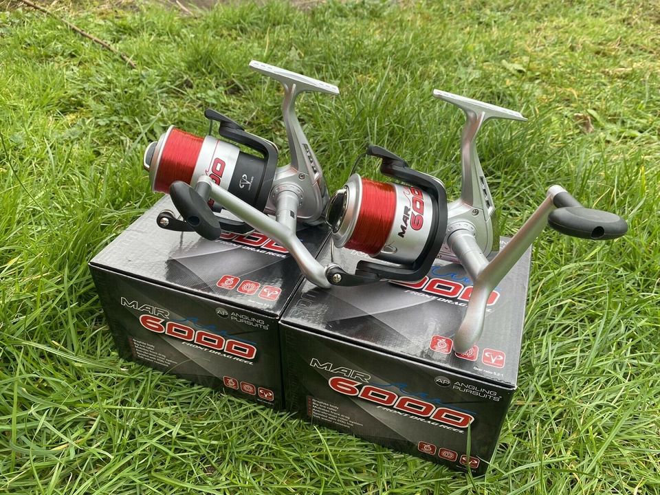 2 X MAR 7000 SEA FISHING REEL NGT BEACH PIER REELS SPOOLED WITH 20LB RED LINE