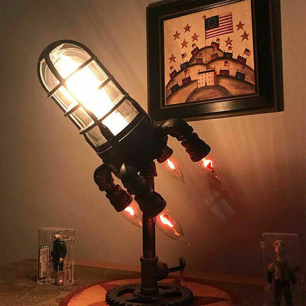 Table Lamp Industrial Rocket Ship Lamp Retro Steampunk Night Light Decor Gift