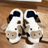 Women Men Cute Cow Slippers Fluffy Warm Cozy Shoes Anti-slip Home Indoor Shoes