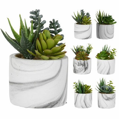 Marble Effect Artificial Succulent Potted Plants | Plant and Planter Home Decor