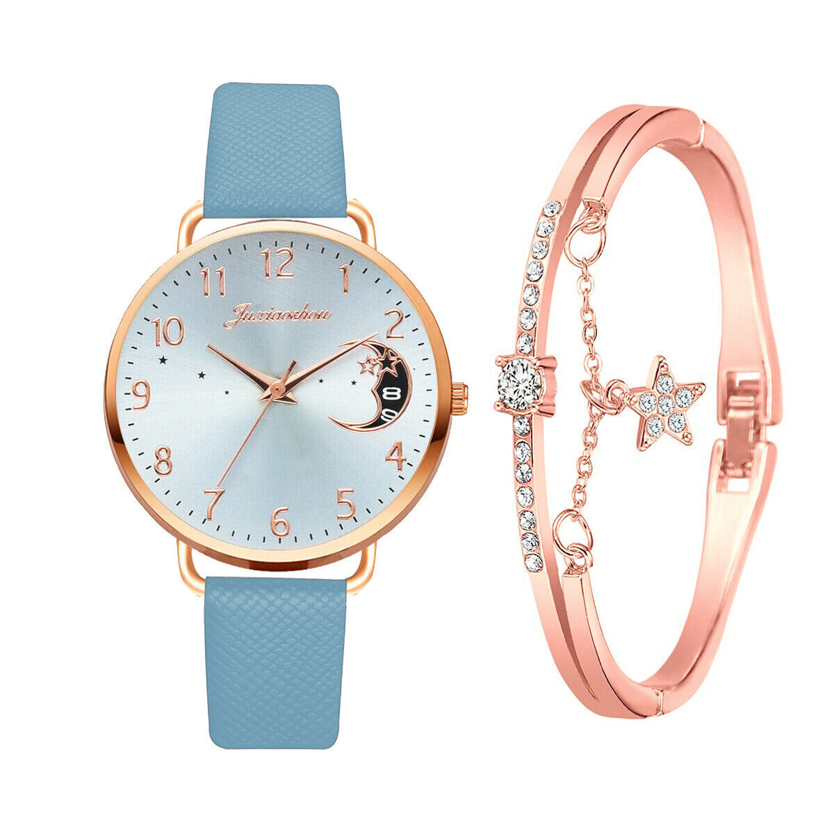Ladies Womens Girls Watch+Bracelet Set Fashion Leather Strap Quartz Wristwatch