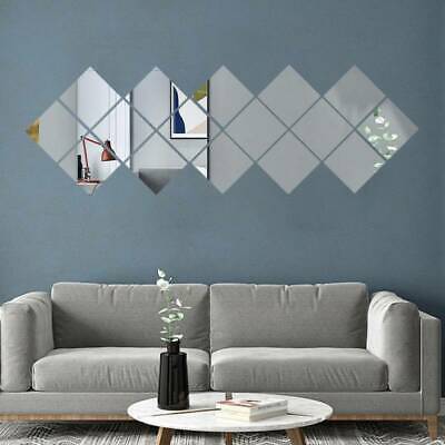 32X Glass Mirror Tiles Wall Sticker Self Adhesive Square Stick On Art Home Decor