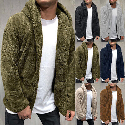 Mens Teddy Bear Fluffy Fleece Cardigan Winter Warm Hooded Jacket Hoodie Coat