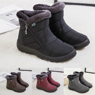 Womens Ladies Fur Lined Snow Ankle Boots Winter Warm Waterproof Flat Shoes UK