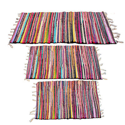 Chindi Rag Rug 100% Recycled Multi Coloured Fabrics Runner Handmade Floor Mat