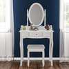 Modern Dressing Table White Makeup Desk Mirror 1 Drawer Stool Vanity Set Bedroom